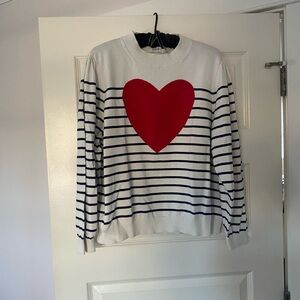 J. Crew White and Red Heart Sweater